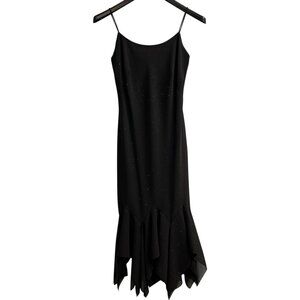 Vintage Y2K Onyx Nite Dress Womens 8 Black Glitter Chiffon Asymmetrical Fairy